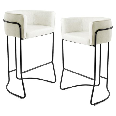 2 Banquetas Base Aço Preto B-309 Veludo Bege Fosco Domi