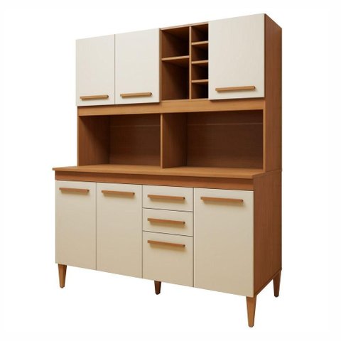 Cozinha Compacta Toronto 7 Portas 2 Gavetas MDF-MDP 153cm Off White Kaiki Móveis
