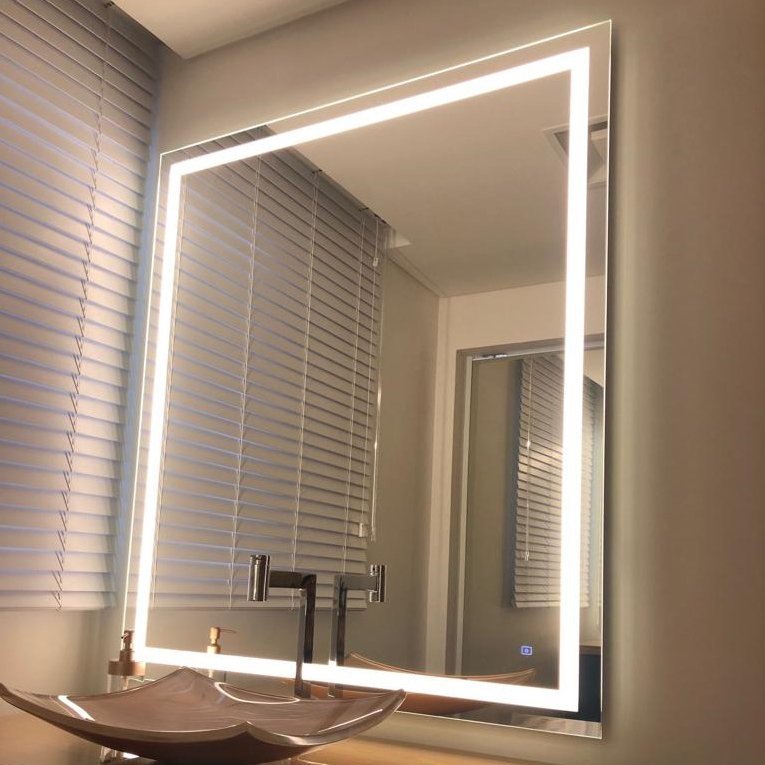 Espelho grande com LED frontal touch para banheiro, salão de beleza, penteadeira de 100cm x 80cm