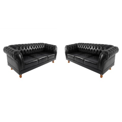 Dois Sofás Chesterfield Capitone Duque Corano Preto 1,80cm