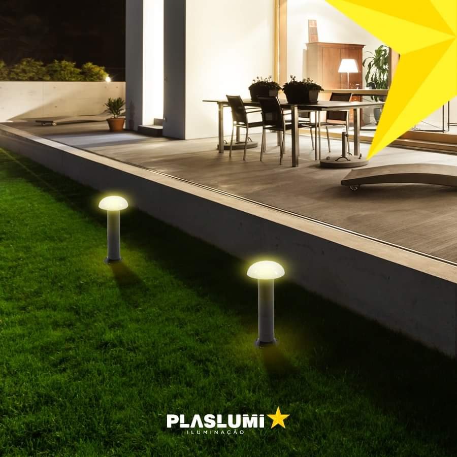 Poste Balizador Luminária Cogumelo Piso Jardim 45cm Preto - 5