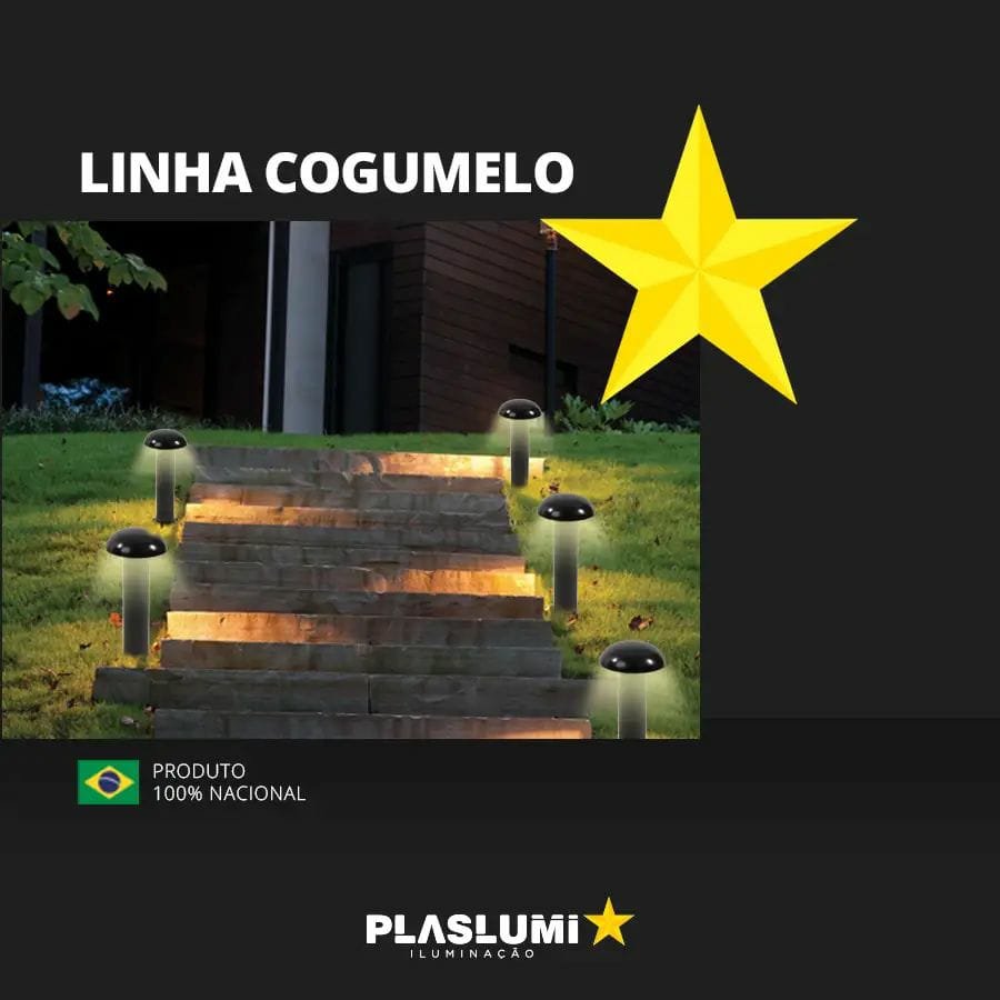 Poste Balizador Luminária Cogumelo Piso Jardim 45cm Preto - 3