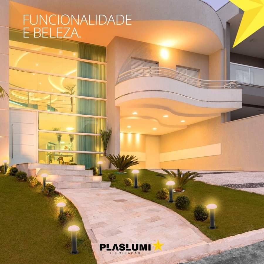 Poste Balizador Luminária Cogumelo Piso Jardim 45cm Preto - 6