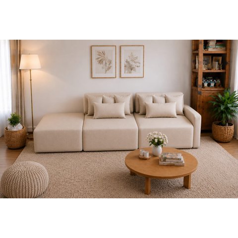 Sofá Palazzo Living Linho Off Premium Chaise Integrado 2,10m