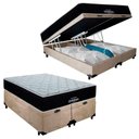 Ver imagem 1 de Cama Box Baú Queen Suede Bipartido + Colchão Airtech Molas Ortobom 158x198x71 Bege