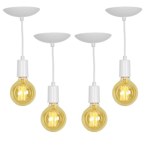 Kit 4 Pendente Tubo Cilindro Alumínio Branco Fio 1.20m