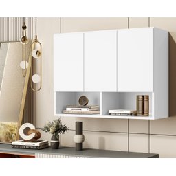 Armario Aéreo Organizador Multiuso Quarto Sala Bela 3 Portas:Branco - 4