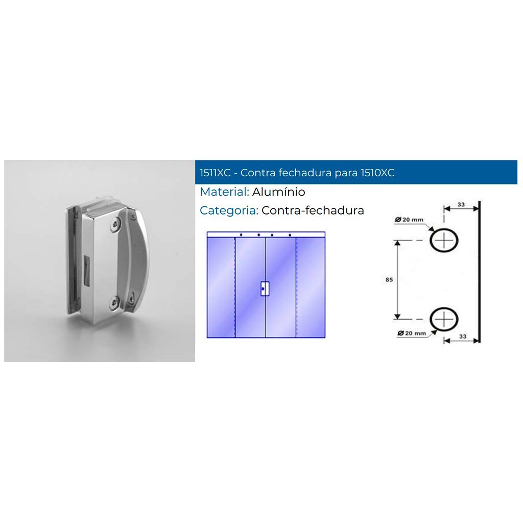 Kit Fechadura e Batente Alumínio Cromado para Porta de Correr de 4 Folhas Vidro/vidro Blindex Rf: 15 - 2