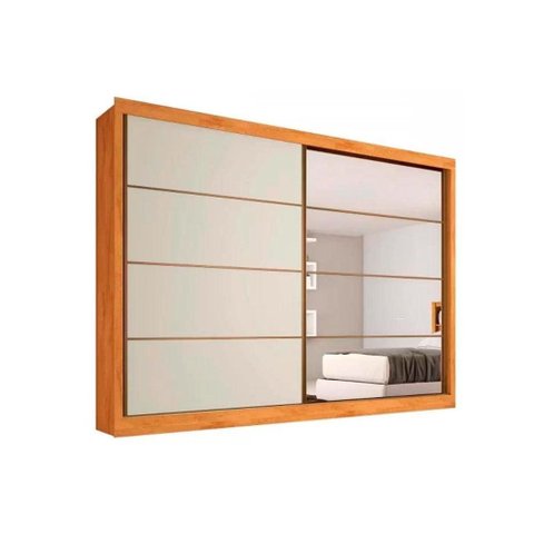 Guarda Roupa Casal 2 Portas de Correr e 6 Gavetas C/ 1 Espelho Sevilha Peroba/off White/peroba -