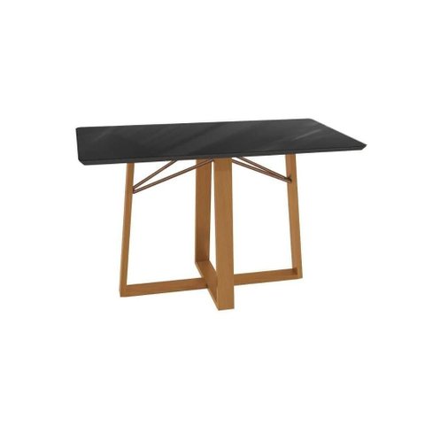 Mesa de Sala Jantar Elma Premium Madeira Maciça C- Tampo Madeirado C- Vidro 160x90cm Carvalho-Preto