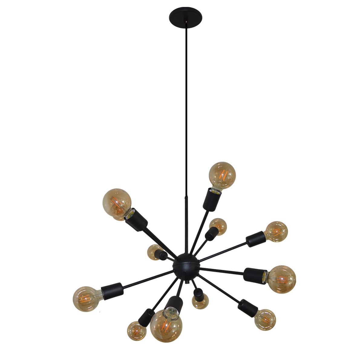 Lustre Pendente Sputinik 12 Hastes - Ideal para Mesa Jantar, Sala, Quarto - Cor Preto