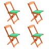 Conjunto de Mesa Dobravel de Madeira 70x70 com 4 Cadeiras Natural Estofado Verde - 2