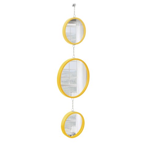 Espelho Decorativo Triplo Amarelo Alça Corrente 20 cm 30 cm 20 cm Redondo