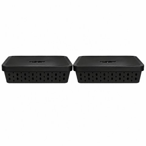 Kit 2 Cestos Organizadores Preto com Tampa 11 Litros