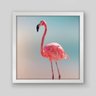 Quadro Animal Polygonal Flamingo - 20x20cm - Moldura Padrão Branco - 1