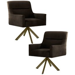 Kit 2 Poltronas Decorativas Giratórias Base Eiffel Bronze Angel B-261 Veludo Marrom - Domi - 1