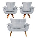 Ver imagem 1 de Kit Namoradeira e 2 Poltronas Base Giratória Madeira Opla Suede Cinza - Ibiza