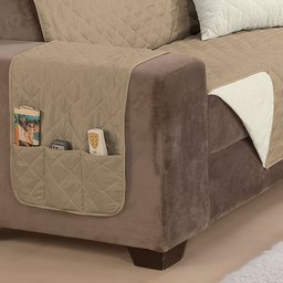 Capa Protetor de Sofá 2 Lugares King Manu Dupla Face Assento 1,20m Decorativo:palha e Cáqui - 3