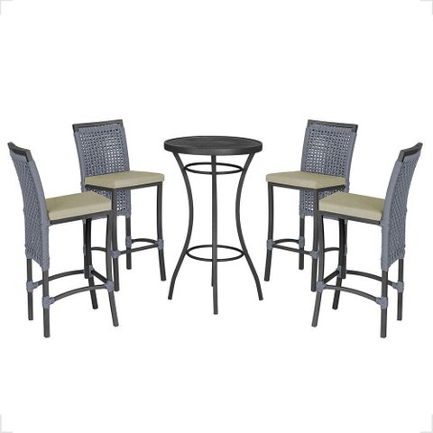 Mesa Bistrô e 4 Banquetas Roma Preta Corda Náutica Estofado 7 Trama Original