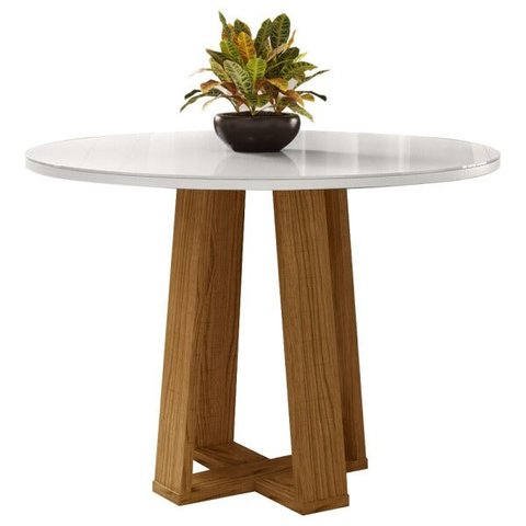 Mesa de Jantar Redonda 4 Lugares 100cm Ella N02 Ypê/Off White - Mpozenato