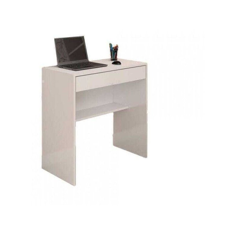 Mesa Escrivaninha com 1 Gaveta e Prateleira em MDF - Branco