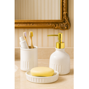 Ver imagem 3 de Kit Banheiro de Cerâmica 3 Peças Branco com Dourado - Nirvana Branco