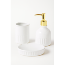 Ver imagem 2 de Kit Banheiro de Cerâmica 3 Peças Branco com Dourado - Nirvana Branco