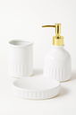 Ver imagem 2 de Kit Banheiro de Cerâmica 3 Peças Branco com Dourado - Nirvana Branco