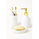 Ver imagem 1 de Kit Banheiro de Cerâmica 3 Peças Branco com Dourado - Nirvana Branco