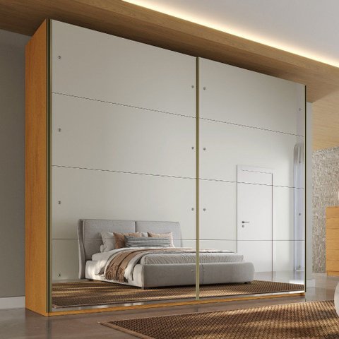 Guarda Roupa Hanover 02 Portas Flutuantes 100 MDF com 2 Espelhos - Mademarcs