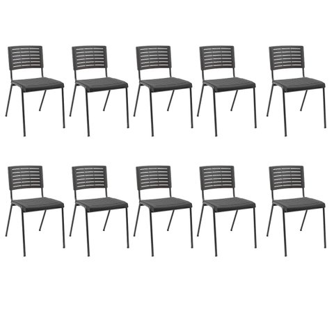 Kit 10 Cadeiras Fixas Escritório Multiuso Niala Plaxmetal Nr17 Preto
