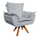 Ver imagem 2 de Kit Namoradeira 2 Lugares e 1 Poltrona Decorativa Giratória Madeira Opla Suede Cinza - Ibiza