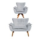 Ver imagem 1 de Kit Namoradeira 2 Lugares e 1 Poltrona Decorativa Giratória Madeira Opla Suede Cinza - Ibiza