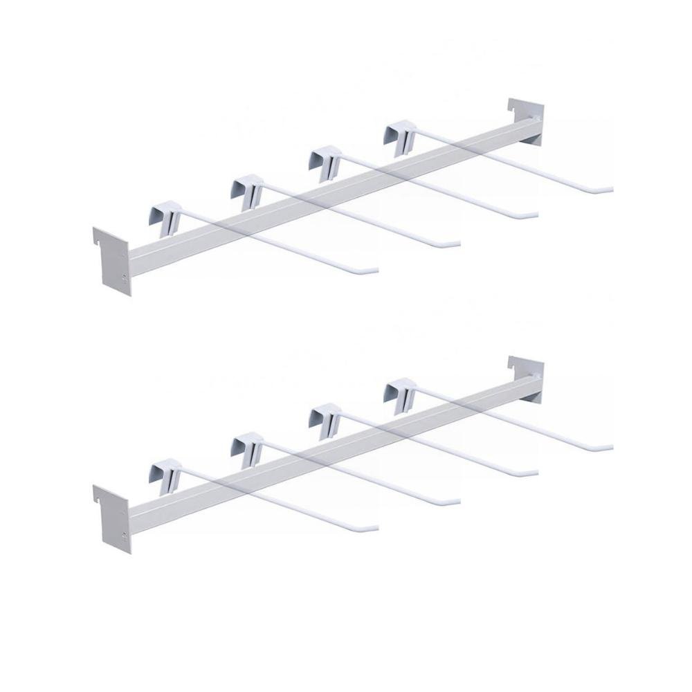 KIT - 2 Réguas para Gôndola Ponta 73cm + 8 ganchos simples Branco - Sa Gondolas