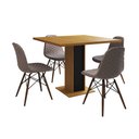 Ver imagem 2 de Mesa Jantar Londres Quadrada Canela 90cm Base Preta 4 Cadeiras Eames Estofadas Nude Médio Madeira