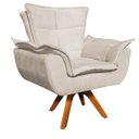 Ver imagem 2 de Kit Namoradeira 2 Lugares e 1 Poltrona Decorativa Giratória Madeira Opla Suede Bege - Ibiza