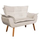 Ver imagem 3 de Kit Namoradeira 2 Lugares e 1 Poltrona Decorativa Giratória Madeira Opla Suede Bege - Ibiza