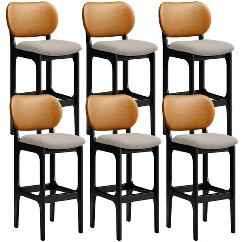 Kit 6 Banquetas Alta Bar Cozinha Jantar Betta L02 Preto Couríssimo Whisky Linho Bege - Lyam Decor
