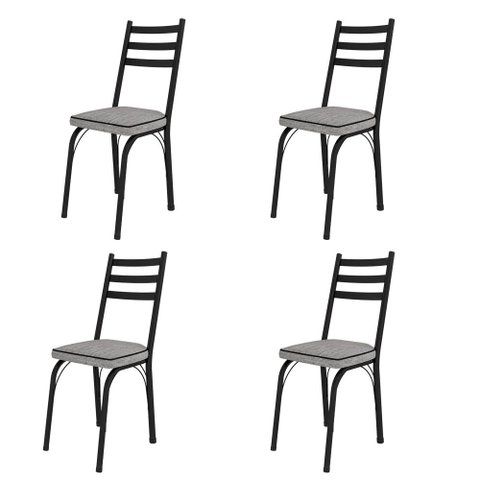 Kit com 4 Cadeiras de Jantar Aço Tubular 141 Sf Preto/Grafiato Cinza - Movelpolo