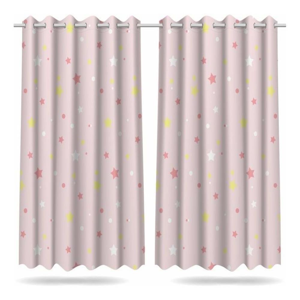 Cortina Infantil Quarto Menina Estrelas 2,60x1,50m Mod03