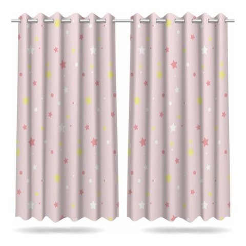 Cortina Infantil Quarto Menina Estrelas 2,60x1,50m Mod03