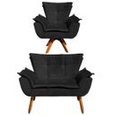 Ver imagem 1 de Kit Namoradeira 2 Lugares e 1 Poltrona Decorativa Giratória Madeira Opla Suede Preto - Ibiza