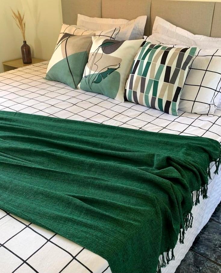 Manta xale sofá e cama 2,20x1,50m Verde folha tear artesanal decorativa protetora - 5