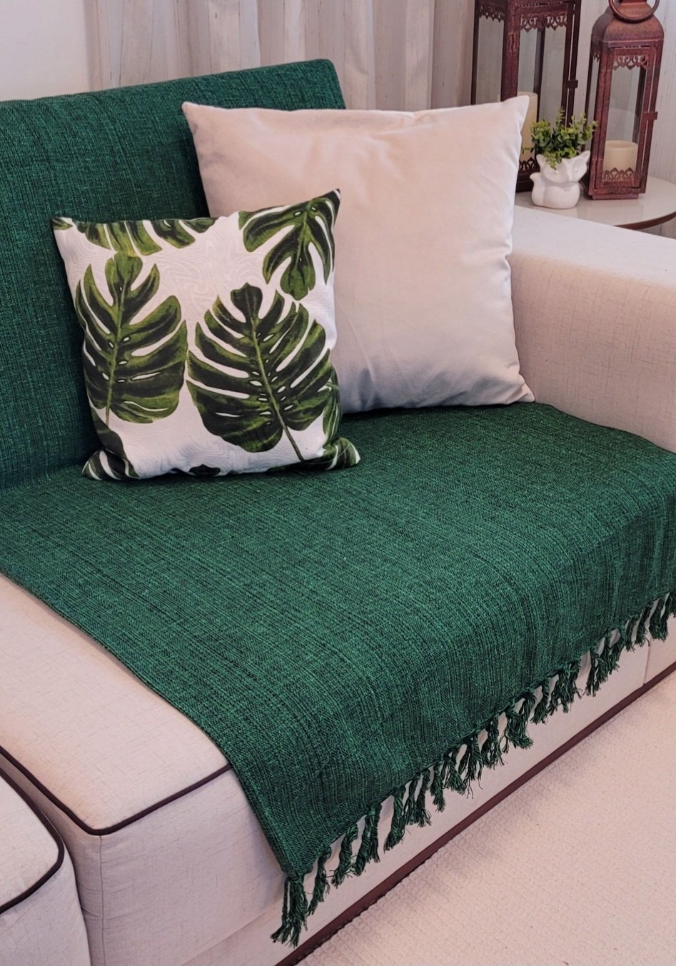 Manta xale sofá e cama 2,20x1,50m Verde folha tear artesanal decorativa protetora - 6