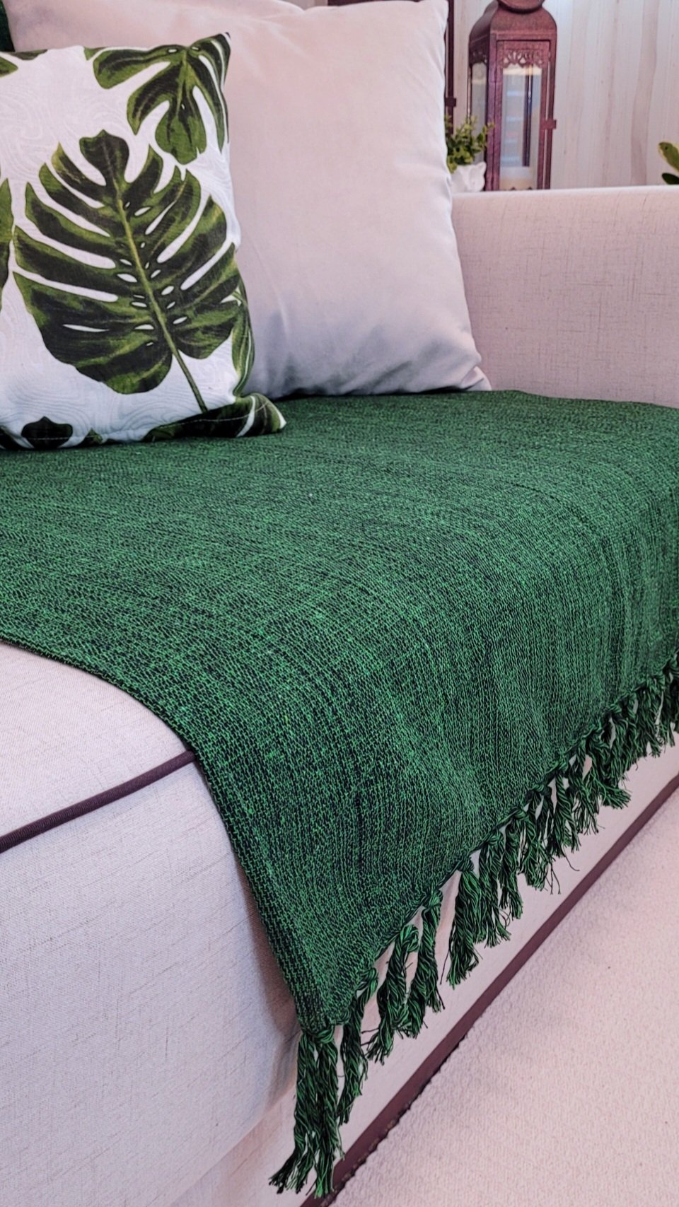 Manta xale sofá e cama 2,20x1,50m Verde folha tear artesanal decorativa protetora - 4