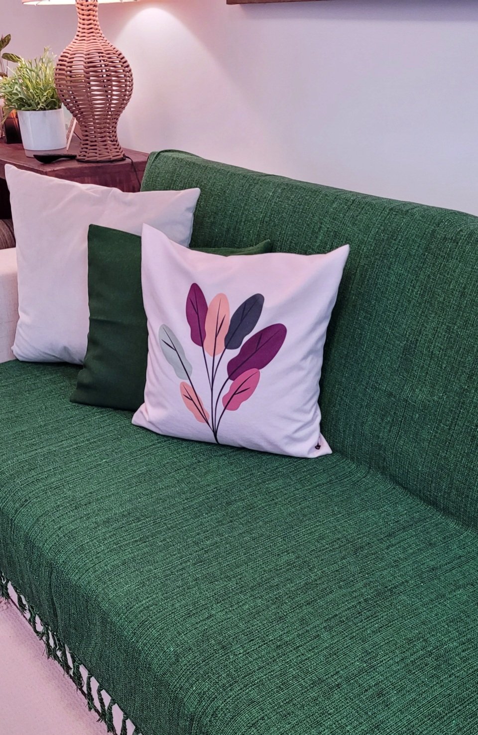 Manta xale sofá e cama 2,20x1,50m Verde folha tear artesanal decorativa protetora - 3