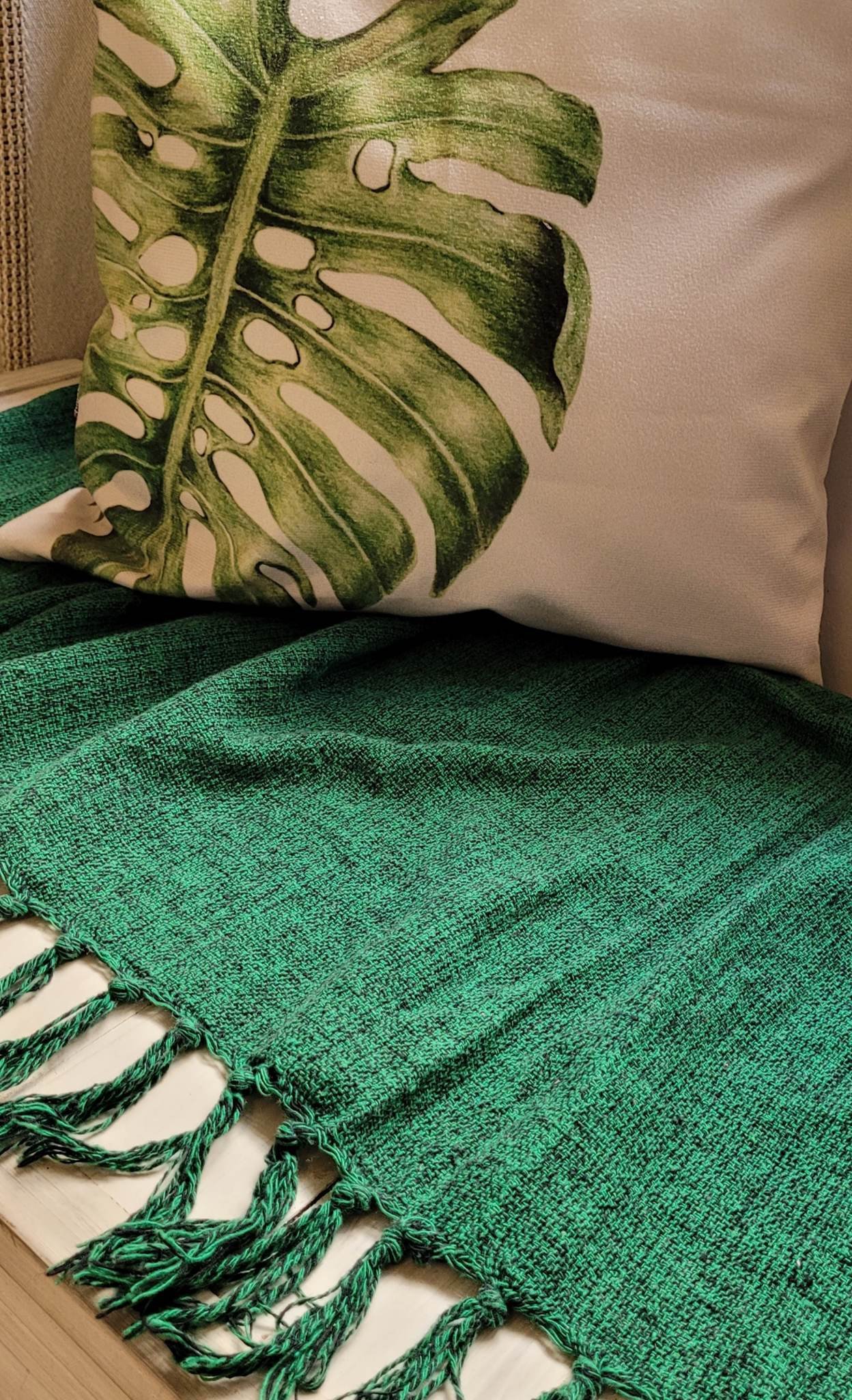 Manta xale sofá e cama 2,20x1,50m Verde folha tear artesanal decorativa protetora - 1