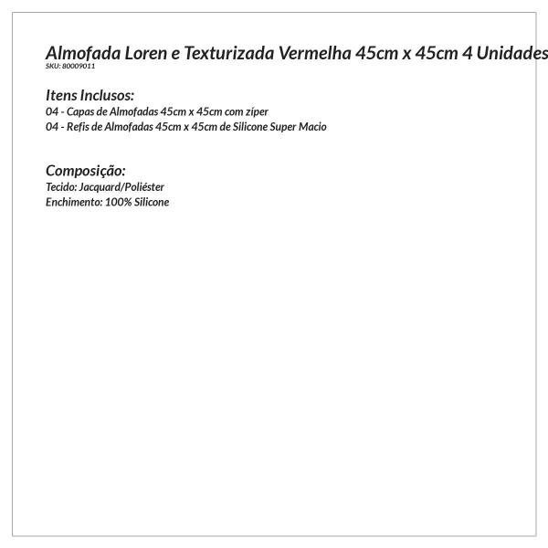 Kit Almofada Vermelha Floral 4 Unidades 45cm x 45cm com Refil de Siline Super Macio - Tecido Jacqaur - 8