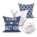 Ver imagem 1 de Kit Capa de Almofada para Sala Azul Estampada Frase Kit 3 Unidades 45cm x 45cm + Almofada Nó Escandi