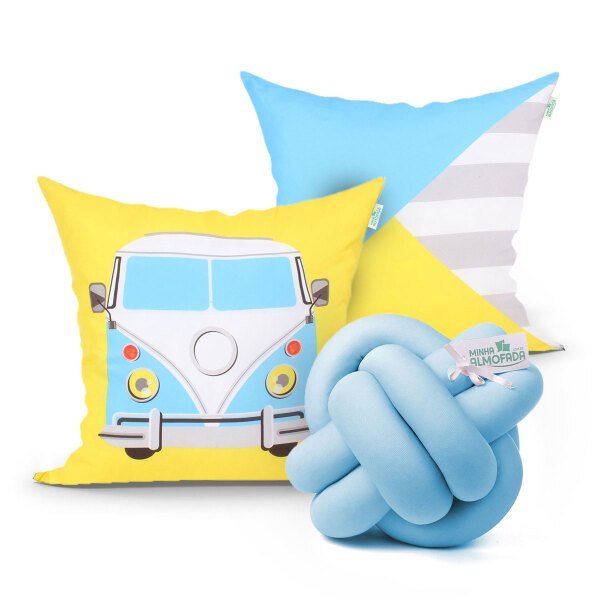 Kit de Capa de Almofada para Quarto Estampada Amarela Kombi 2 Unidades 45cm x 45cm + Almofada de Nó  - 1